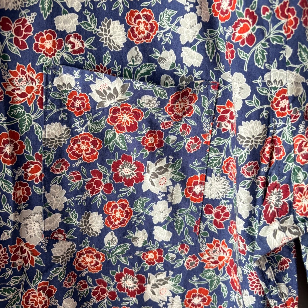 Express Slim Soft Wash Mens Medium Blue Red Floral Long Sleeve Button Down Shirt - Picture 4 of 6